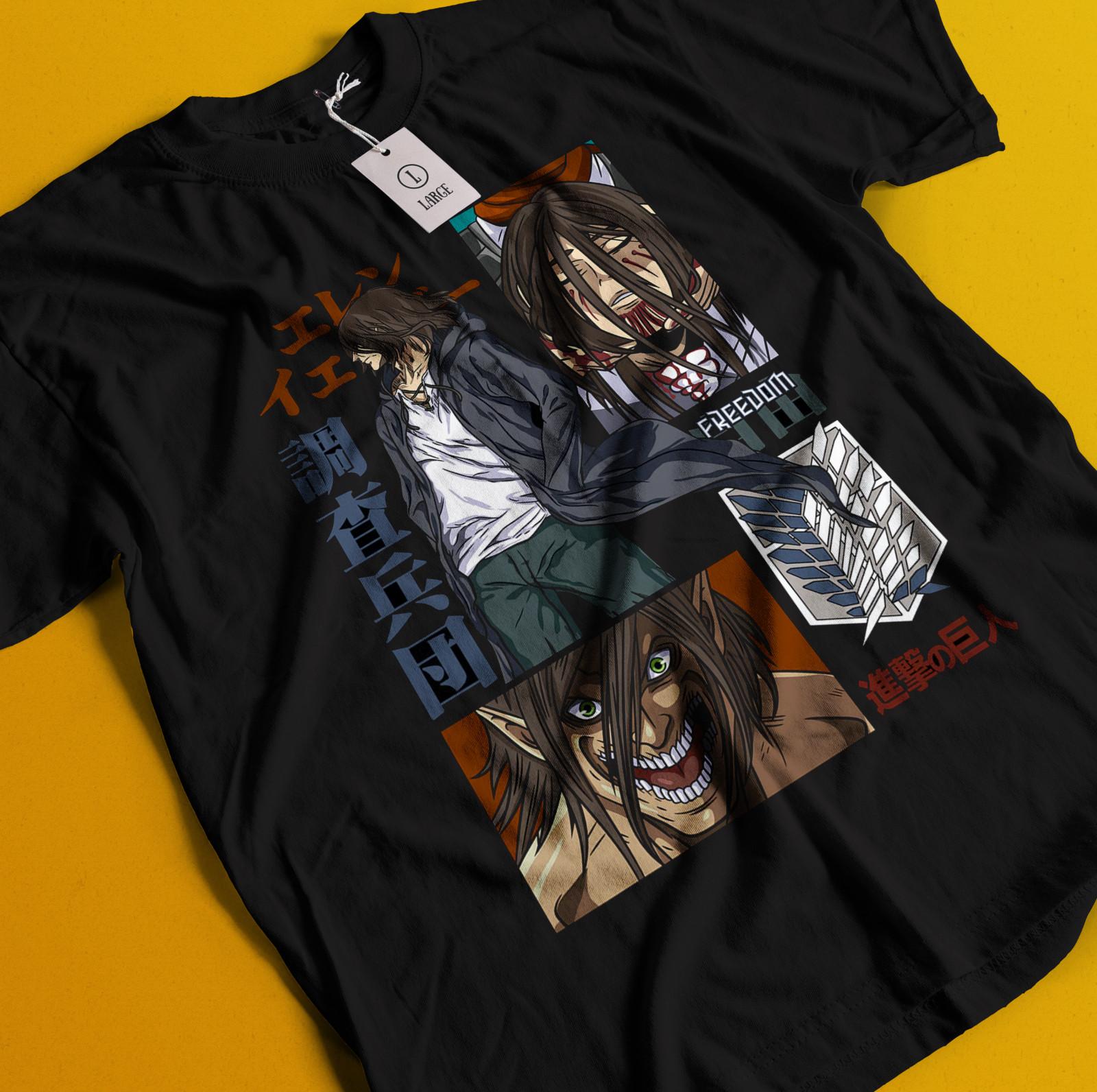 

Attack On Titan Shirt Eren Tshirt Mikasa Levi T-Shirt Mens Womens Tees Top AOT Erwin Hange Armin Tee L