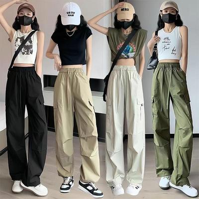 Letnie Retro Ogrodniczki Casualowe Proste Luźne Spodnie z Wysokim Stanem Kobiety