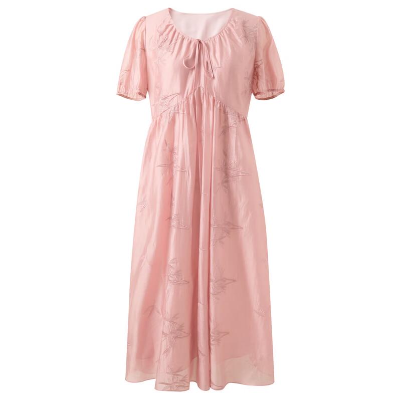 Sancai Plus Size Orange Pink Embroidered U-neck Dress