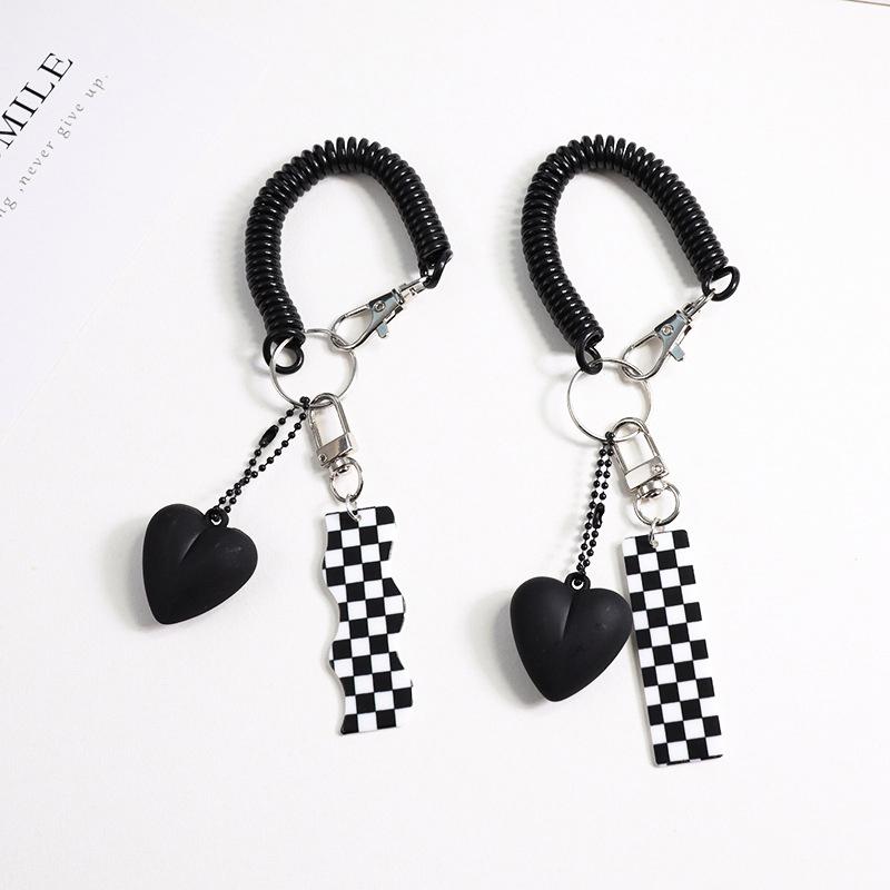 Cartoon Acrylic Cute Checkerboard Car Keychain Key Rings Bag Pendant Anti-Lost