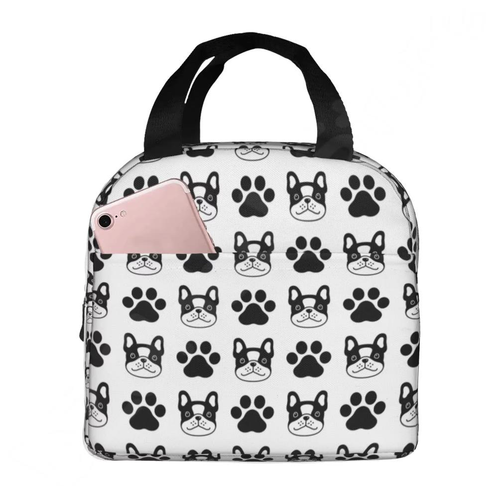 French Bulldog Puppy Facial Insulated Lunch Bag for Work School Picnic Resuable Portable Thermal Cooler Lunch Box for Women Kids
