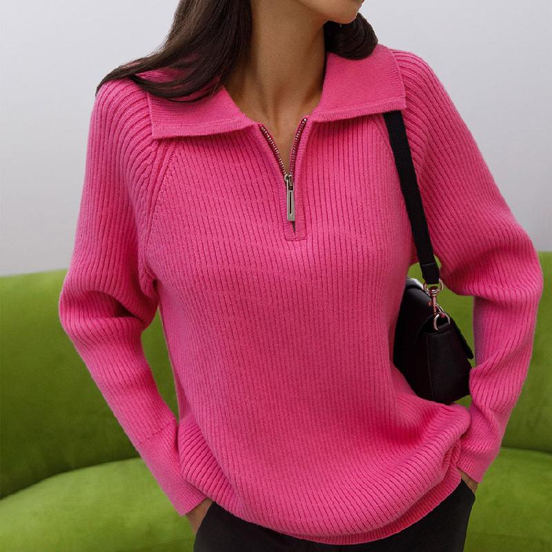 New Trend In Girls' Sweaters In Autumn And Winter, Versatile, Simple And Casual Polo Collar Lapel Pullover Knitted Sweater