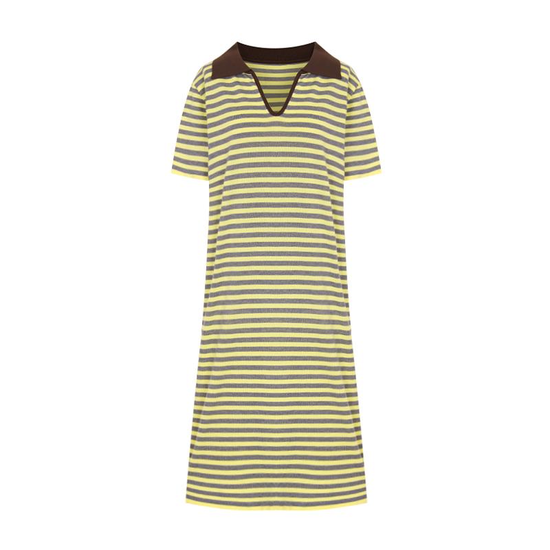 SELLY'S V-Neck Collar Striped Knit Dress_I6B-Cop050