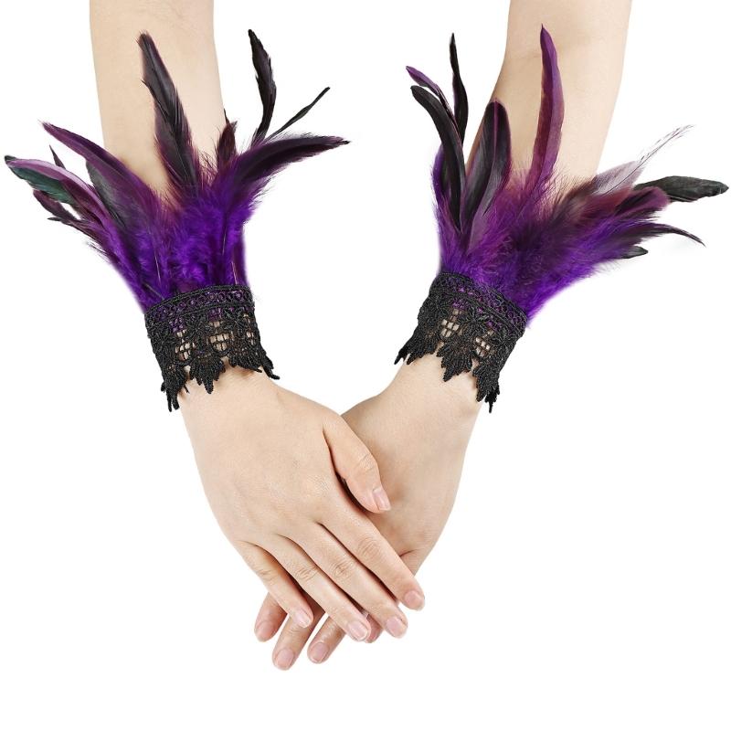 Feather Choker Necklace Gothic Victorian Jewelry Lace Feather Necklace Collar Neck Collar for Halloween Cosplay Party фиолетовый