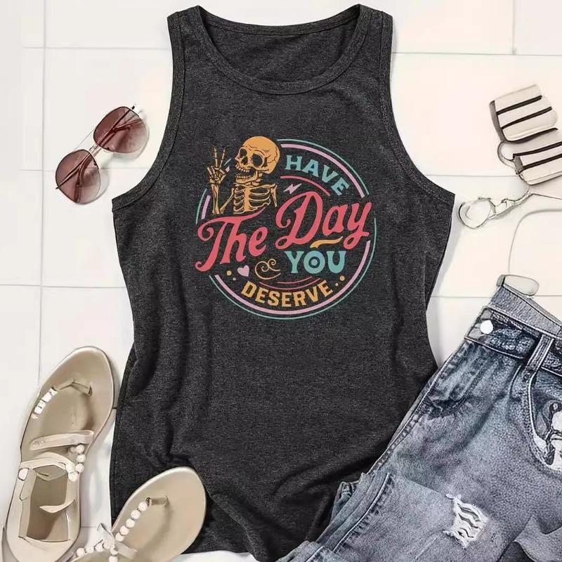 Printed Round-neck T-shirt Spring and Summer Casual Top Vest
