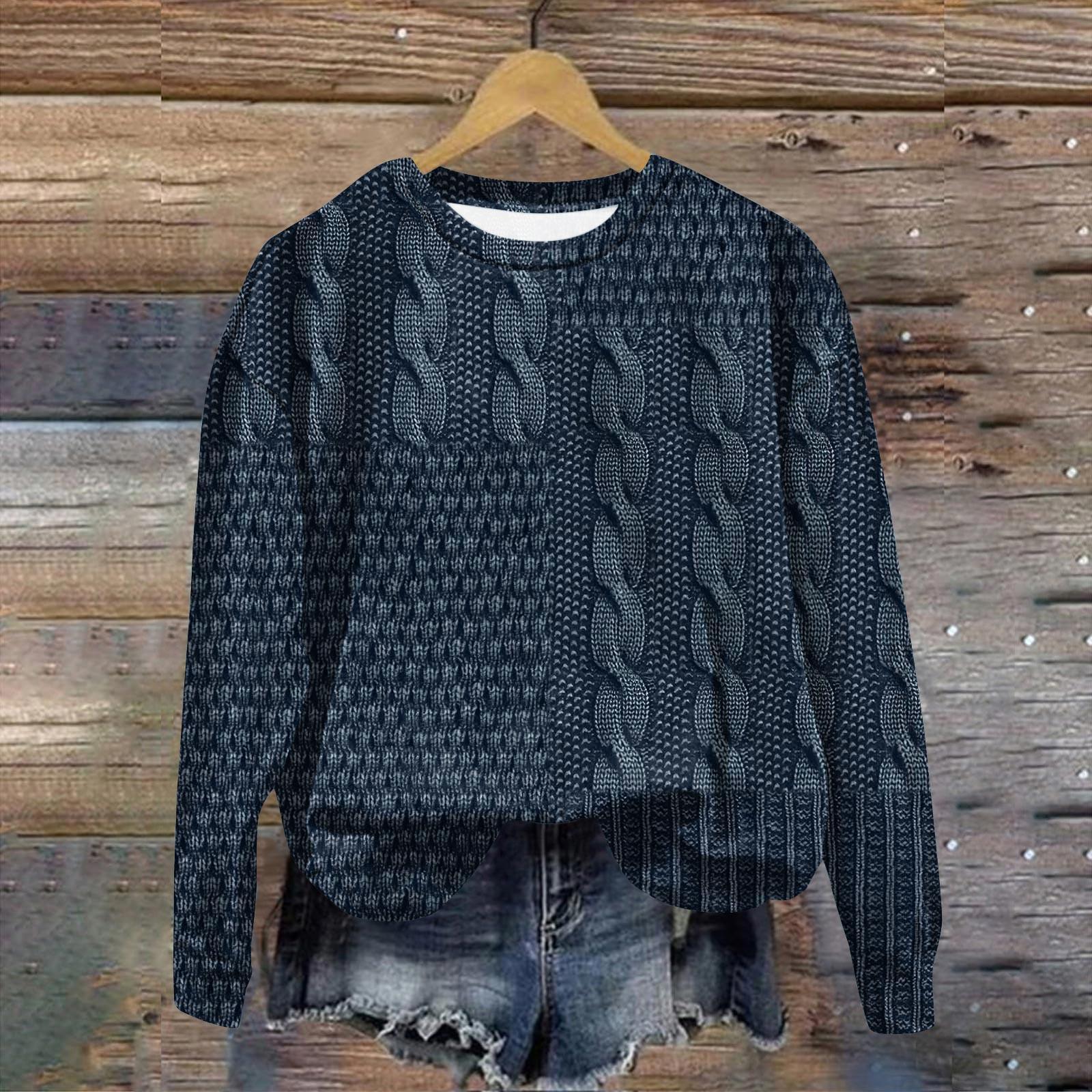 

Женская мода ChristmasPrinted с длинным рукавом свободный круглый вырез толстовка Топ S