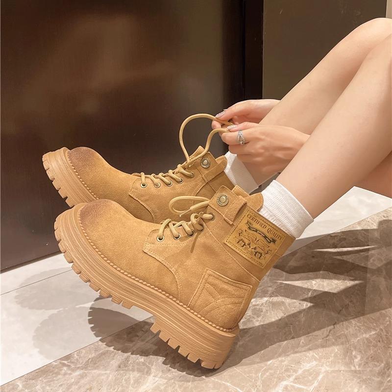 Thick-soled big yellow boots Martin boots 2025 autumn and winter new versatile boots small height-increasing women's shoes retro short boots