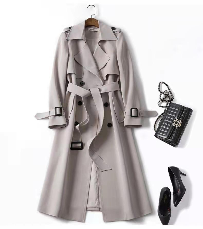 Windbreaker Women's Long Style Spring Autumn Korean Version Short and Trendy British Style Knee High Coat Jacket