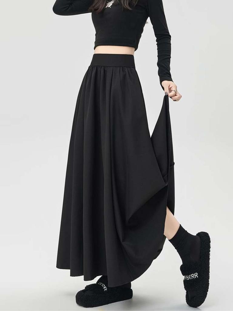 Women's Umbrella Skirt High Waist Long Skirts Grey Casual Korean Fashion Clothing Vintage Style