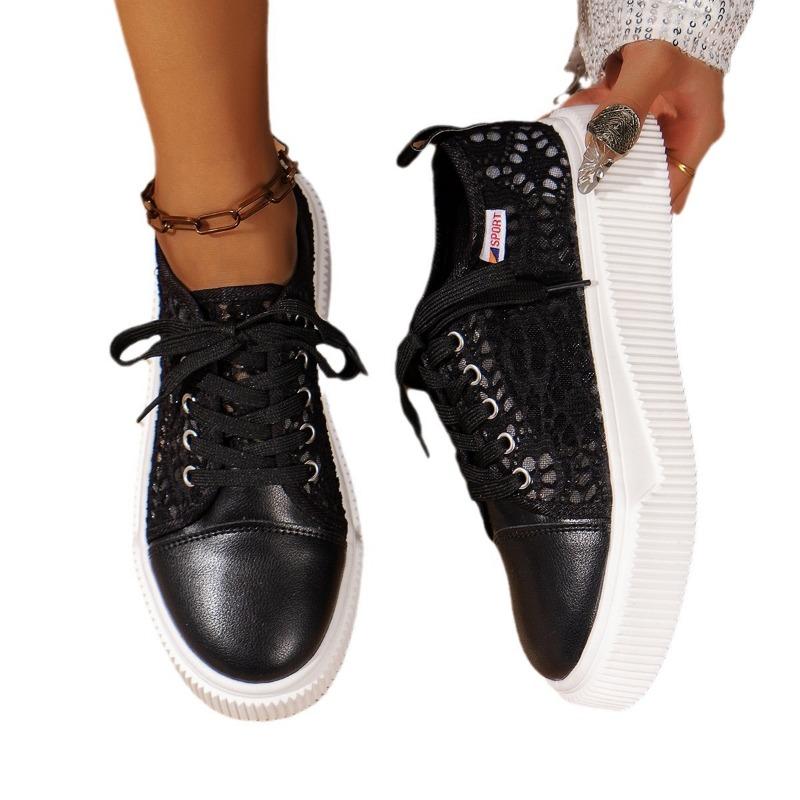 Šněrovací dámské letní nové síťované prodyšné ležérní módní bílé boty s hrubou podrážkou ve velkých velikostech