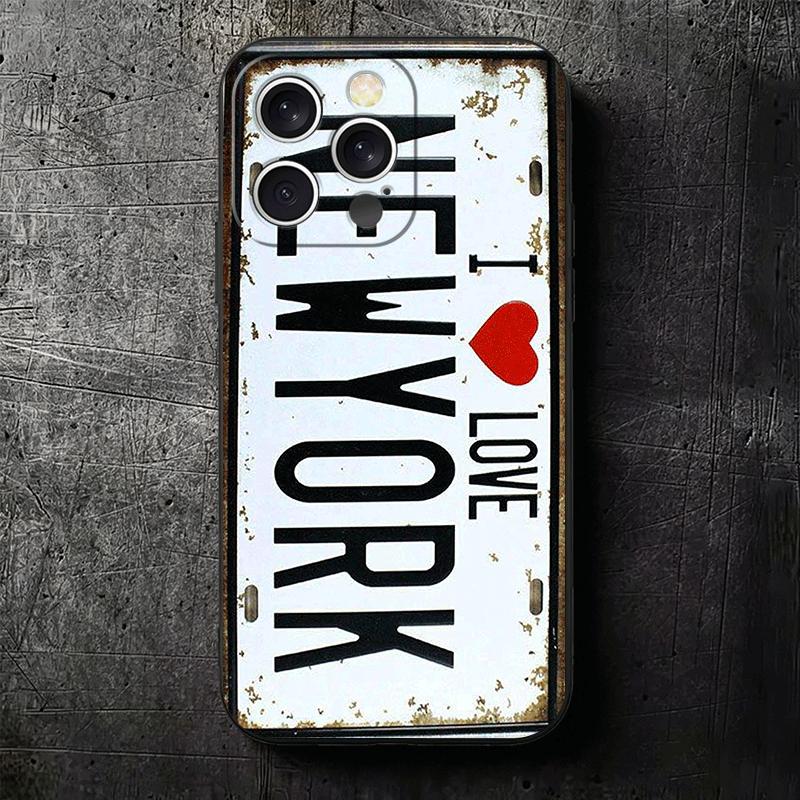 Retro Vintage License Plate Soft Phone Case for iPhone 16 16E 17 Air 15 Pro Max 14 Plus 13 Mini 11 12 7 Black Cover Back Shell