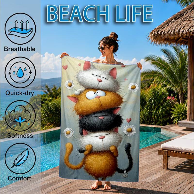 Black Cat In Sunflower Town Beach Towel, Microfiber Beach Towel, Perfect For Pool, Beach, Travel, Home Decor Beach Party Fan Gifts