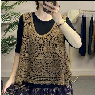 Chaleco de ganchillo de punto hueco para el verano de mujer con nuevo top de tirantes suelto bohemio sin mangas