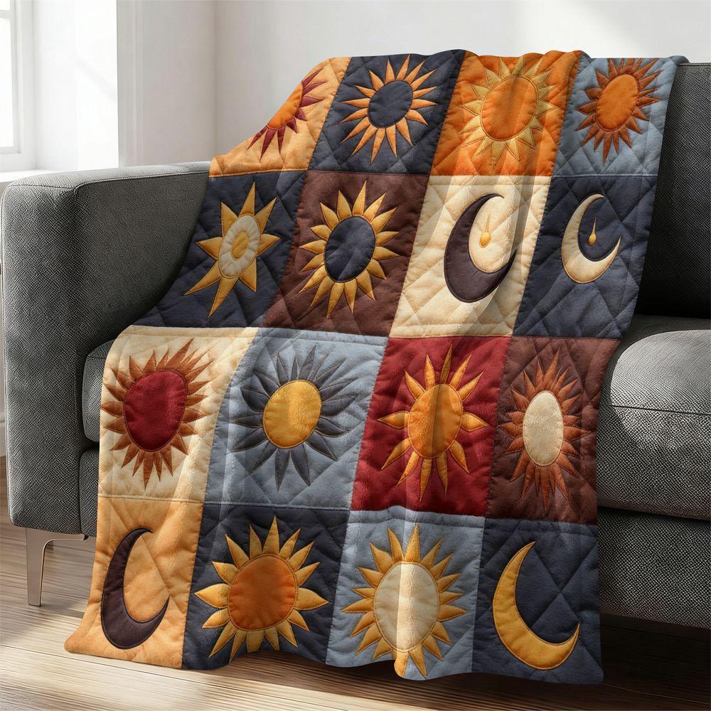 Sun and Moon Print Flannel Blanket Soft Throw Blanket for Sofa Bed Travel Camping Warm Gift Blanket Home Decor 100cmx150cm