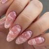 24Pcs Pink Cloud Sweet Star Moon Acrylic Nails Press On Almond Wearable Full Cover False Nails Art Tips Fingernail Beauty