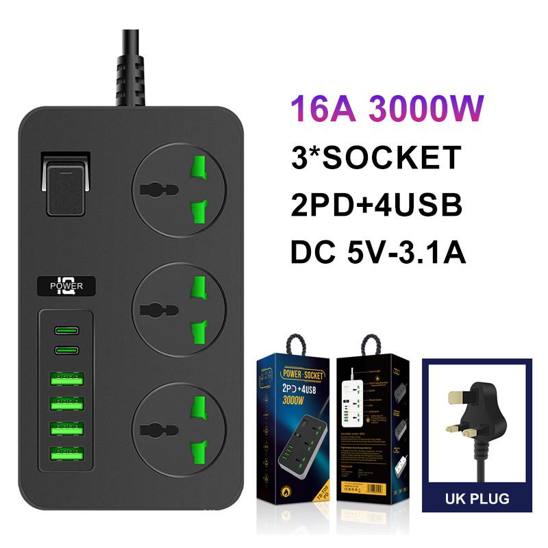 2500W/3000W 3/4/6 WAY UK Plug Fast Charging Power Board 2M Universal Extension Cord Socket Power Strip