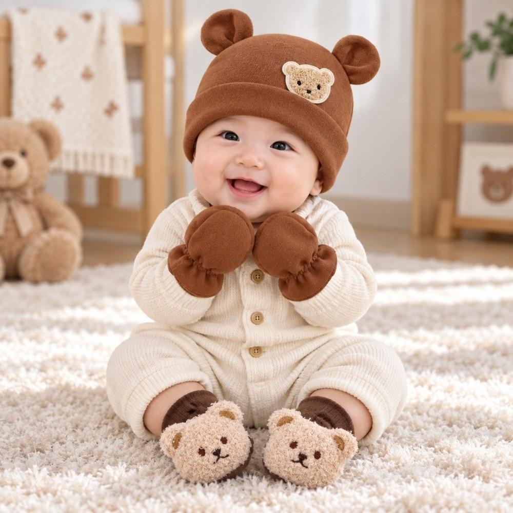 Elastic Baby Hat Gloves Socks Set Warm Infant Mittens Soft Newborn Hat Unisex