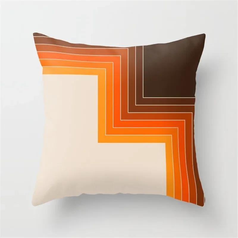 Vibrant Orange Rainbow Sunset Print Pillow Cover Abstract Geometric Lines   Sofa Car Office Cushion  Home Decor