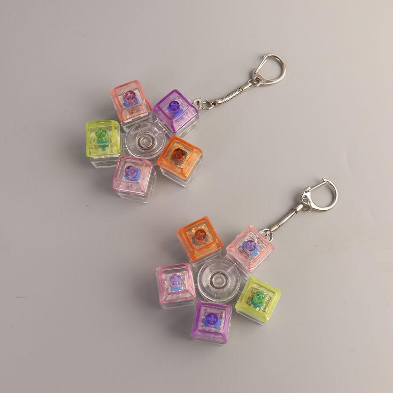 Creative Press Mechanical Keyboard With Lamp Decompression Artifact Keychain Vent Toy Transparent Schoolbag Buckle