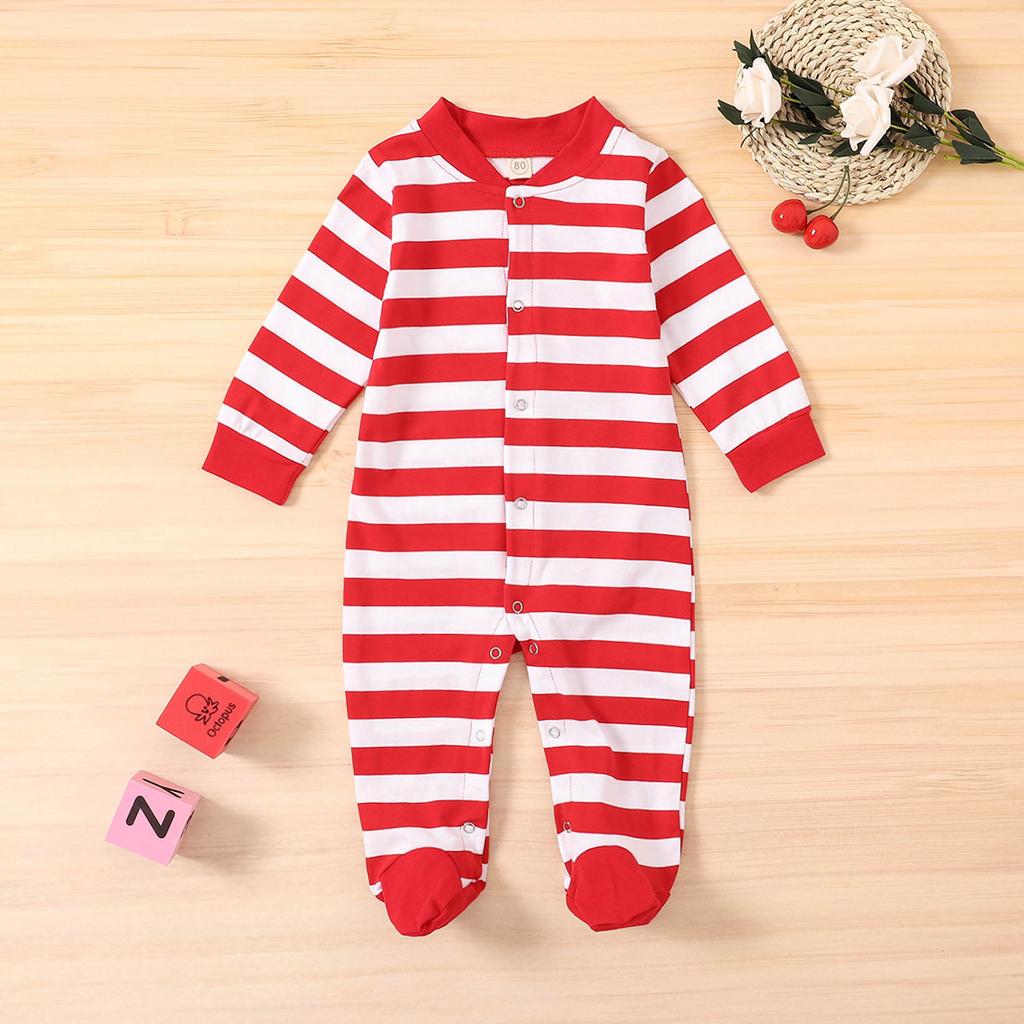 Newborn Infant Baby Boy Girl Christmas Santa Striped Print Fleece Footed Romper