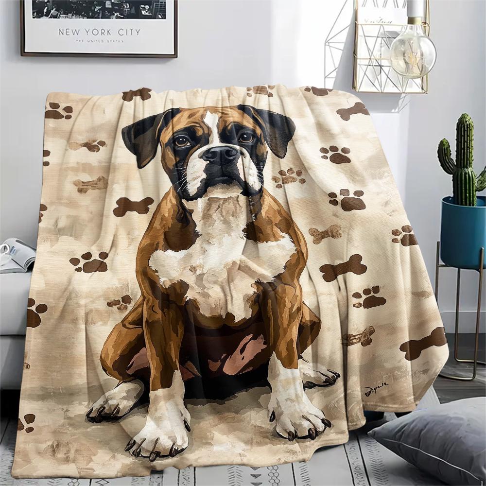 1Pc Dog&Bone Print Flannel Blanket, High quality Comfortable for All Seasons, Home Decor, Warmth and Comfort, Perfect for Christmas Gifts