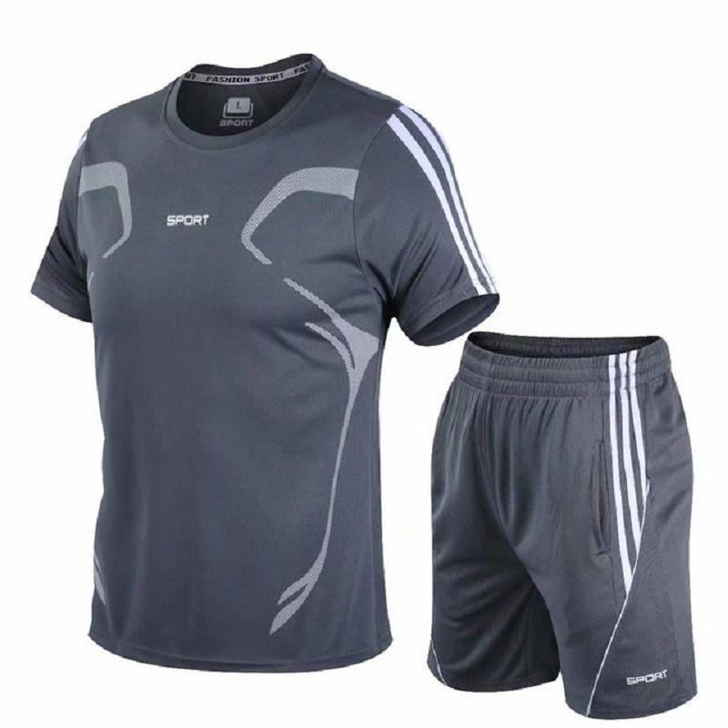 Men's Breathable Quick-drying Running Sport Set Short Sleeve Shirt And Shorts