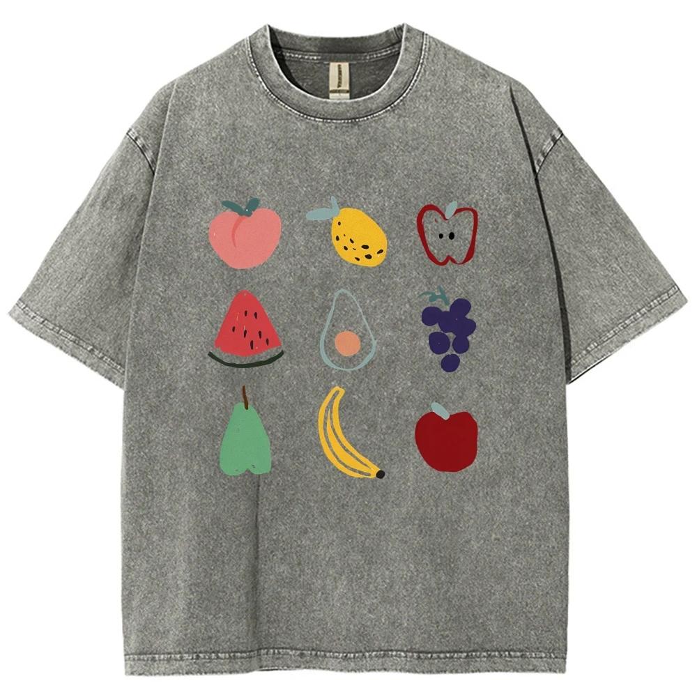 Summer Leisure 100% Cotton T-shirt with Fruit Paradise Print Women And Men T-shirt S