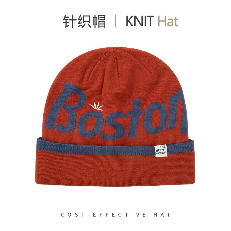Fashion knitted hats men's and women's autumn and winter warm ear protection letter cold hat outdoor versatile big head circumference wool hat