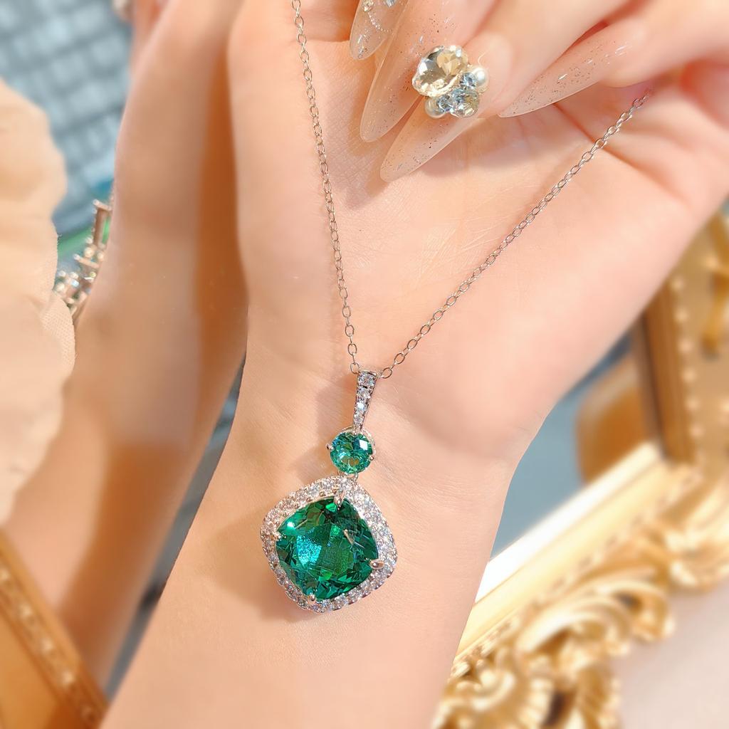 Paraiba Vogelnest Fetter Quadrat Grüner Schatz Ring Set Leichter Luxus Simulation Königlicher Saphir Anhänger