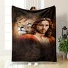 Jesus Lion Portrait Blanket  Printed Blanket for Living Room Bed Couch Lunch Break Soft Cozy Blanket for Friend's Festival Gift