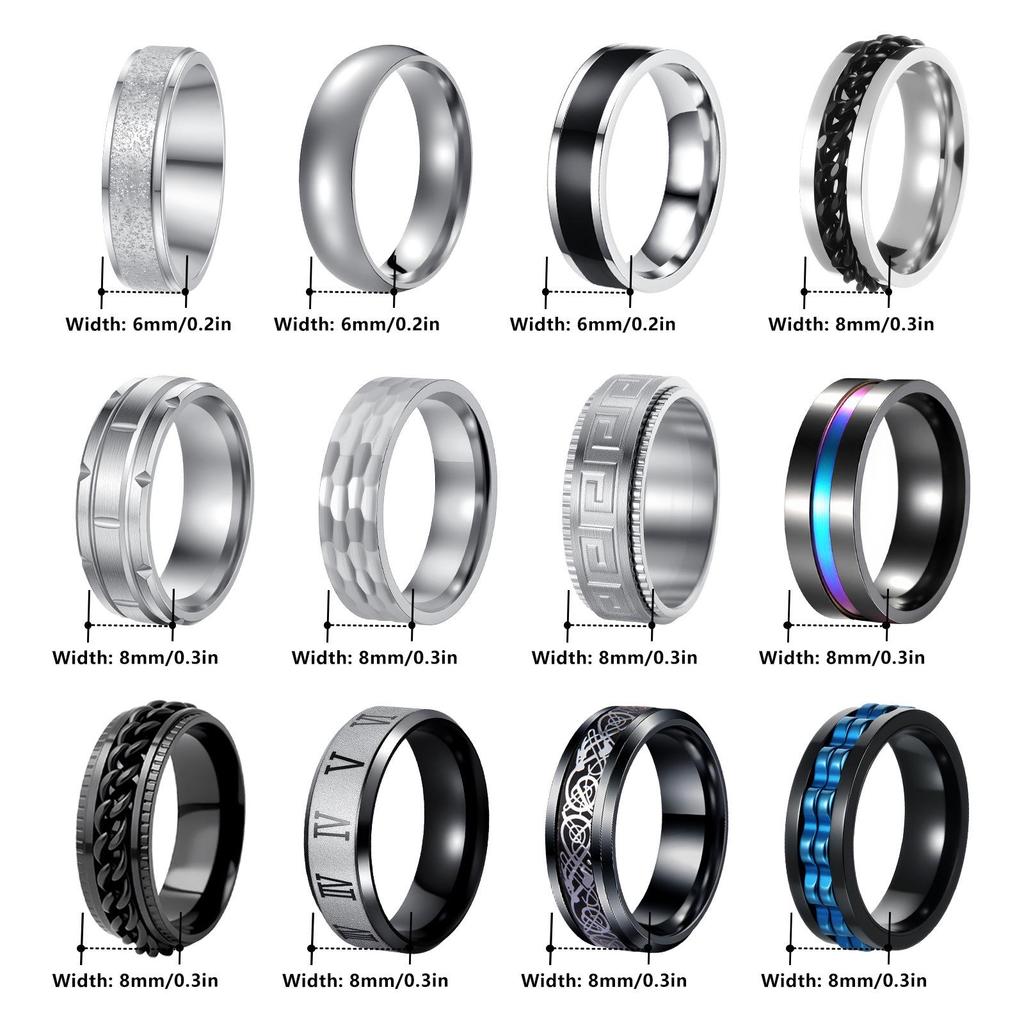 12-Piece Rotating Fidget Chain Ring Set In Stainless Steel