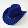 High Sense Versatile Western Cowboy Hat Turquoise Chain Hat Autumn and Winter Women's Fashion Casual Retro Top Hat