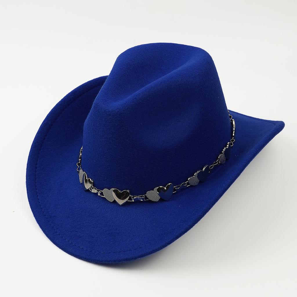 High Sense Versatile Western Cowboy Hat Turquoise Chain Hat Autumn and Winter Women's Fashion Casual Retro Top Hat