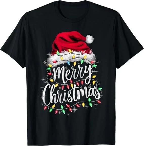 

Merry Christmas Lights Red Santa Hat Xmas Family Men Women T-Shirt Tops tees Men s Women s S