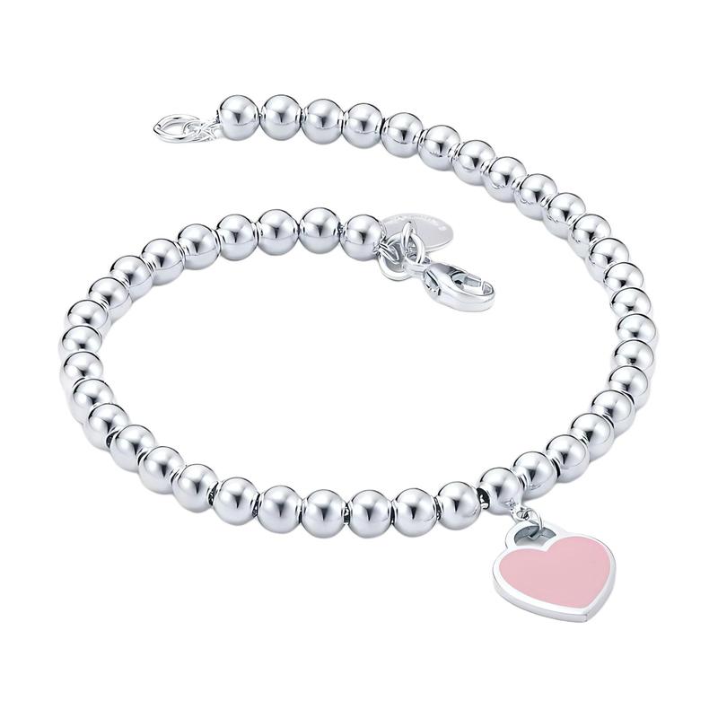 TIFFANY &CO TIFFANY &CO Serie Return to ™ Perla a Forma di Cuore Tipo 925 Argento Smalto Bracciale da Donna Rosa GRP06688-Rosa Extra Piccolo
