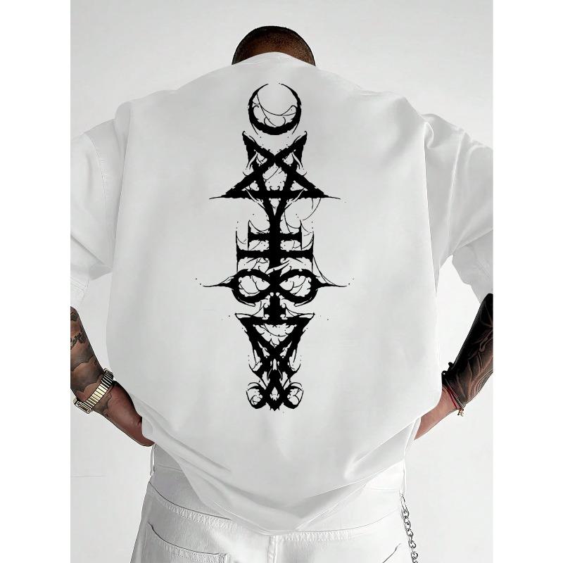 European Size Men's Dark Occult T-Shirt with Spell Chants & Wizard Rune Print - Loose Fit Casual Summer Tee Suitable for Daily Wear & Gothic Outfits