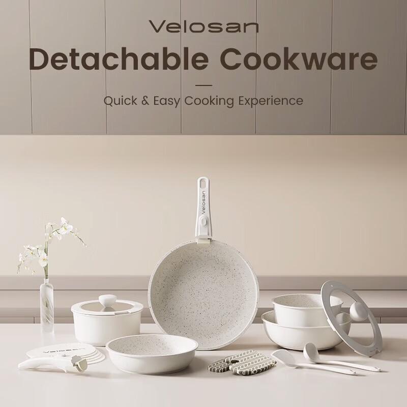 Velosan Pebble Non-stick Cookware Set with Detachable Handle