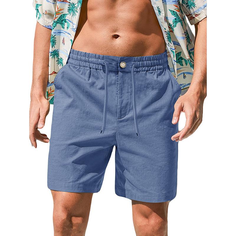 Men's Linen Blend Drawstring Casual Shorts
