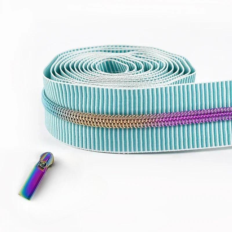 2-5Meters 5# Meetee Striped Nylon Zippers Tape for Sewing Plastic Roll Coil Zip By The Meter Zipper Closure Garment Accessories