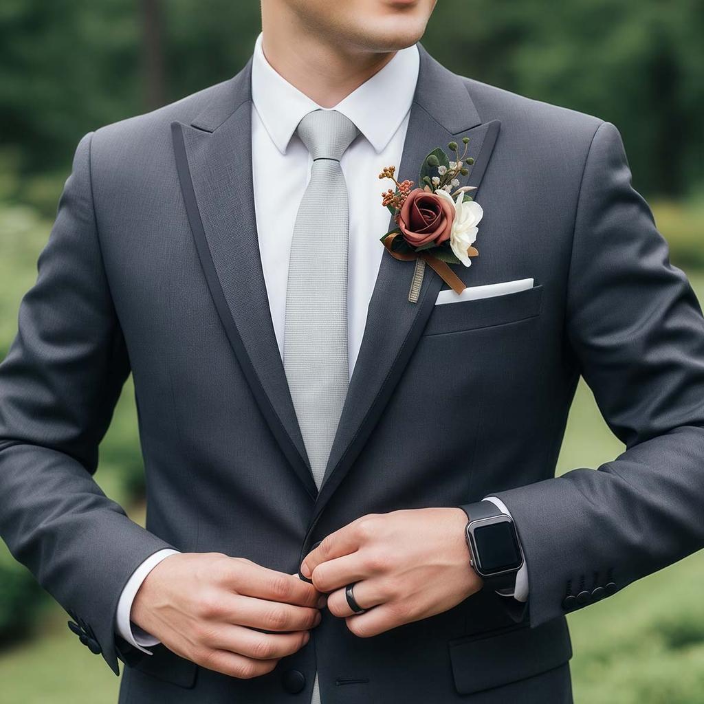 Set of 6 Boutonniere for Men Wedding, Groom and Groomsman Boutonniere for Wedding, Greenery Rose Corsage for Men Ceremony Anniversary Party Prom