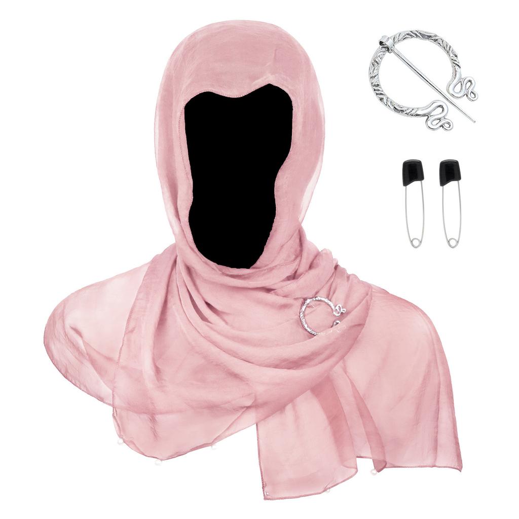 Medieval Themed Adjustable Hooded Scarf Shawl With Renaissances Brooch For Vikingly Cosplay Costume Halloween Event