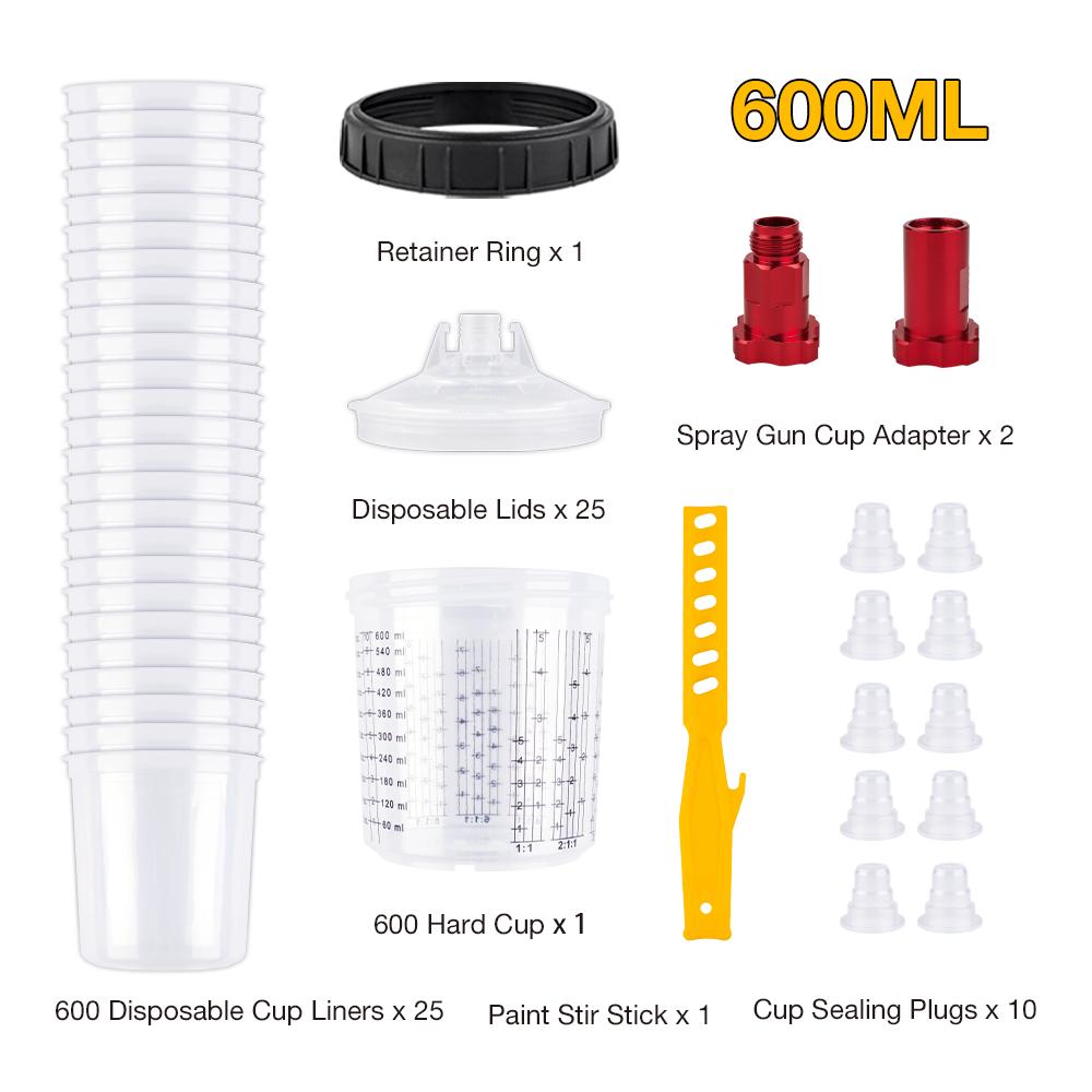 Upgrade Spray Gun Paint Mixing Cup H/O Quick Cup Spray Gun Tank 20.3oz/600ML Disposable Paint Cup with Spray Gun Cup Adapter