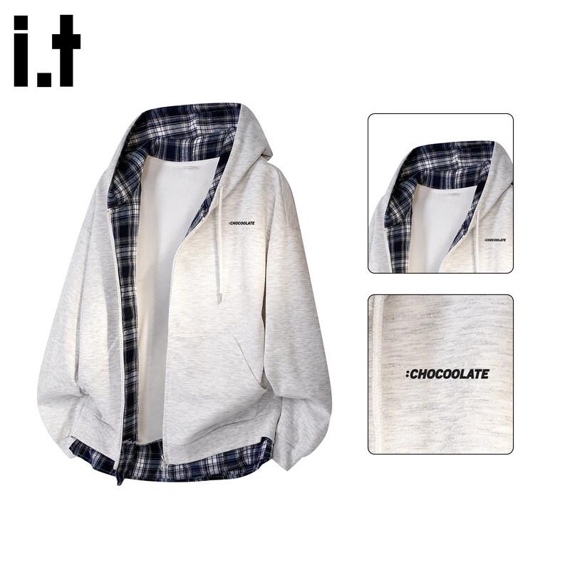 :CHOCOOLATEit Men's American Style Contrast Color Zip-Up Hoodie