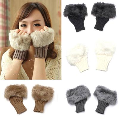 Moda damska Faux Rabbit Fur Ocieplacz dłoni na nadgarstki Zimowe dzianinowe rękawiczki bez palców