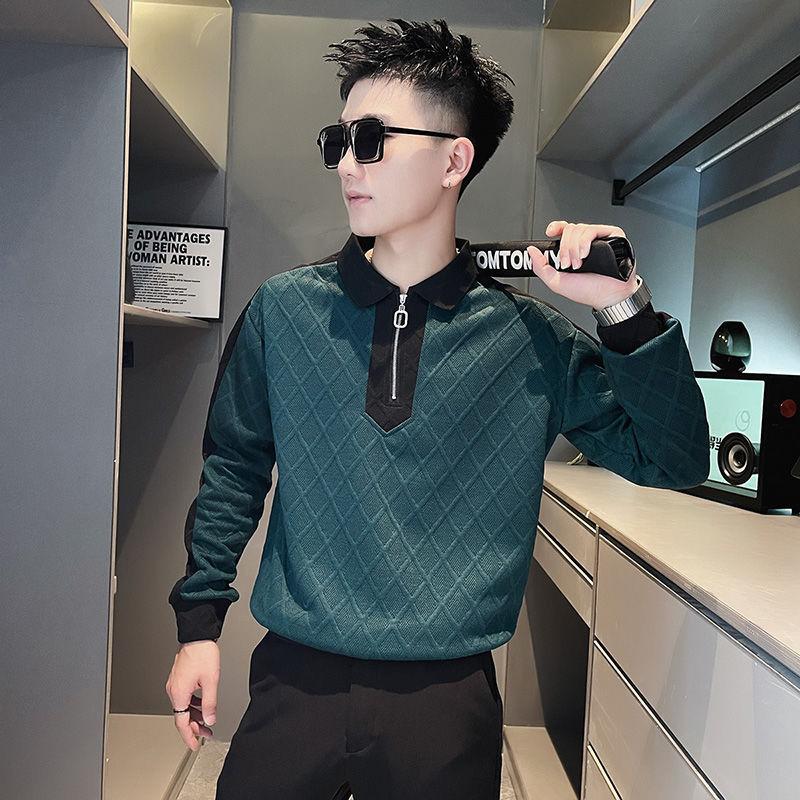 High-end Semi-zipper Sweatshirt Men's Trendy Autumn and Winter Long-sleeved T-shirt Lapel POLO Shirt Casual and Handsome Jacket