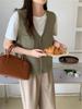 Korean Version Solid Pocket Knitted Vest Cardigan Women's Autumn Winter New Loose Fashion V-neck Sleeveless Sweater Vest