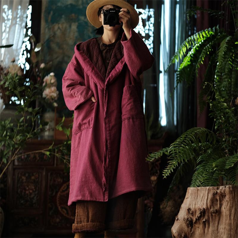 

Johnature женские винтажные зимние парки с капюшоном, свободные повязки с длинными рукавами, хлопковые пальто, парки с карманами One Size темно-красного