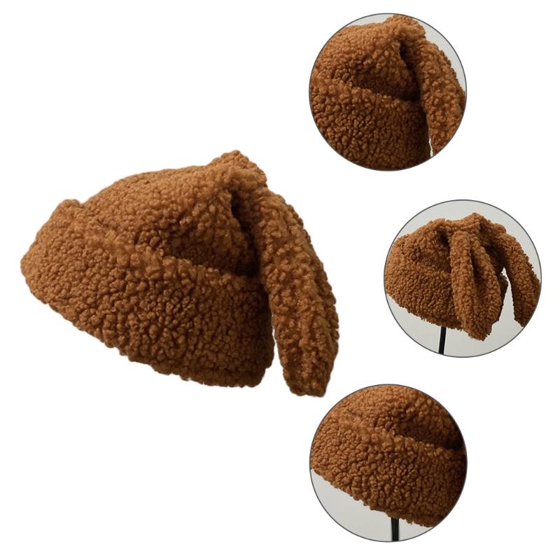 Solid Color Rabbit Ears Knitted Hat Funny Knit Hat Woolen Hat Fashion Trendy Wild Pile Hat Ear for Protection Windproof