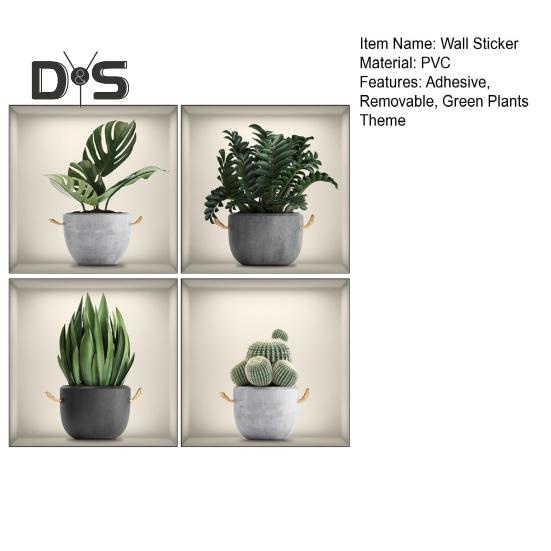 4 sztuk/zestaw wyraźna naklejka ścienna artystyczna naklejka doniczkowe rośliny zielone motyw atrakcyjna naklejka ścienna do dekoracji salonu biurowego