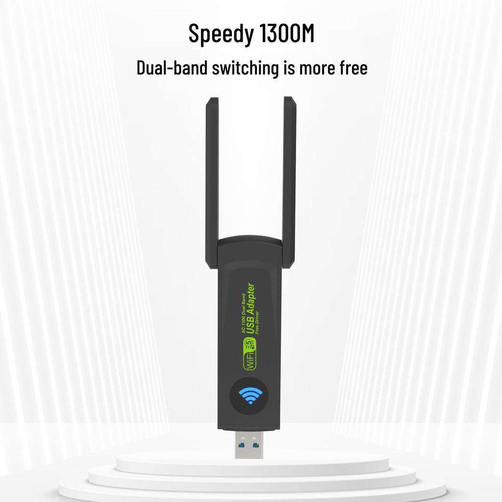 1300M Dual-Band Wireless Network Adapter 5G - Plug & Play for Laptop/Desktop